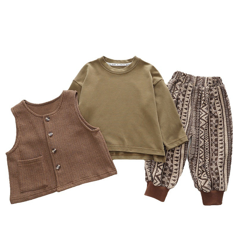 Wholesale Cotton Boy's Color Hoodie T-shirt Casual Pants Three Piece Set